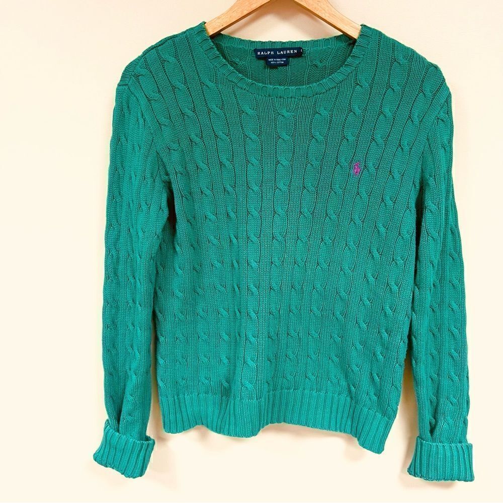 Ralph Lauren green cable knit sweater.   Size M/L